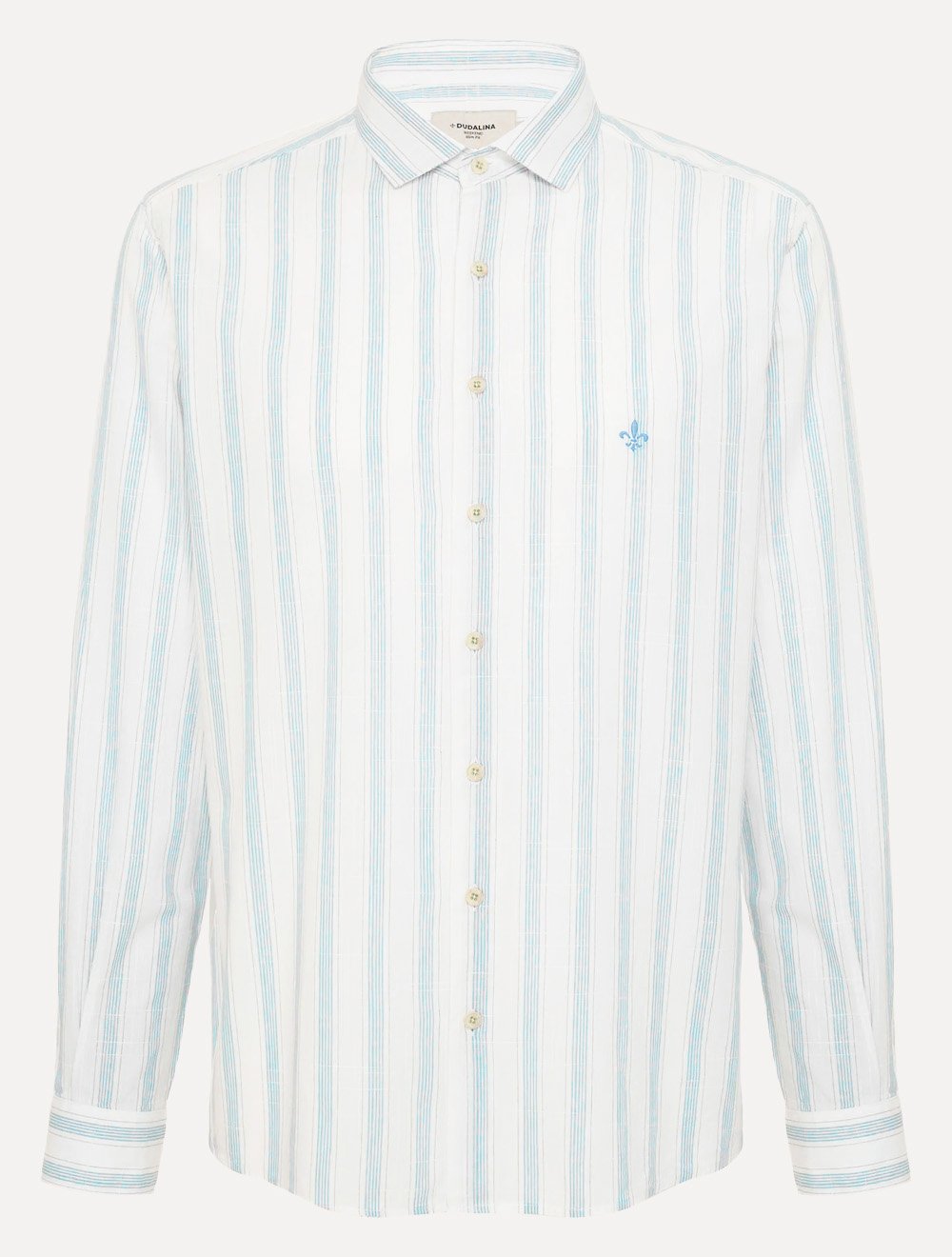 Camisa Dudalina Masculina Comfort Superfine Cotton Listrada Light Azul Claro