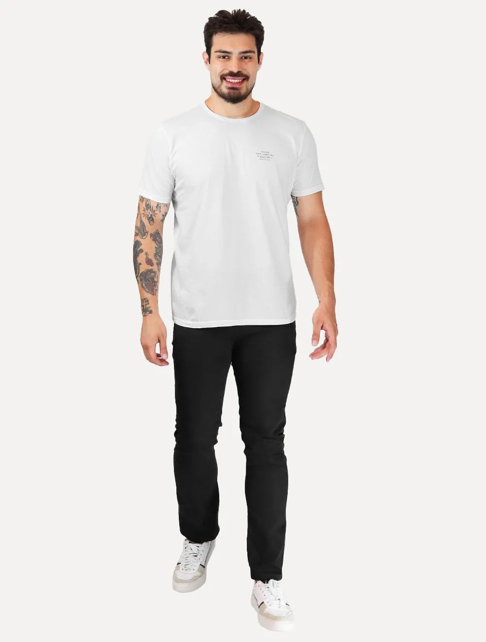 Camiseta King & Joe Masculina Pima Touch New Arrivals Logo Peito Branca