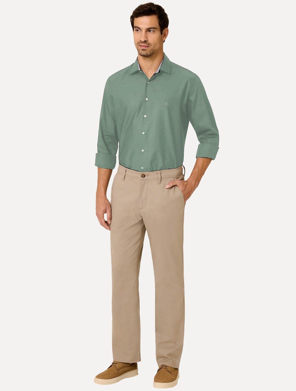 Camisa Dudalina Masculina Comfort Superfine Cotton Mono Logo Verde