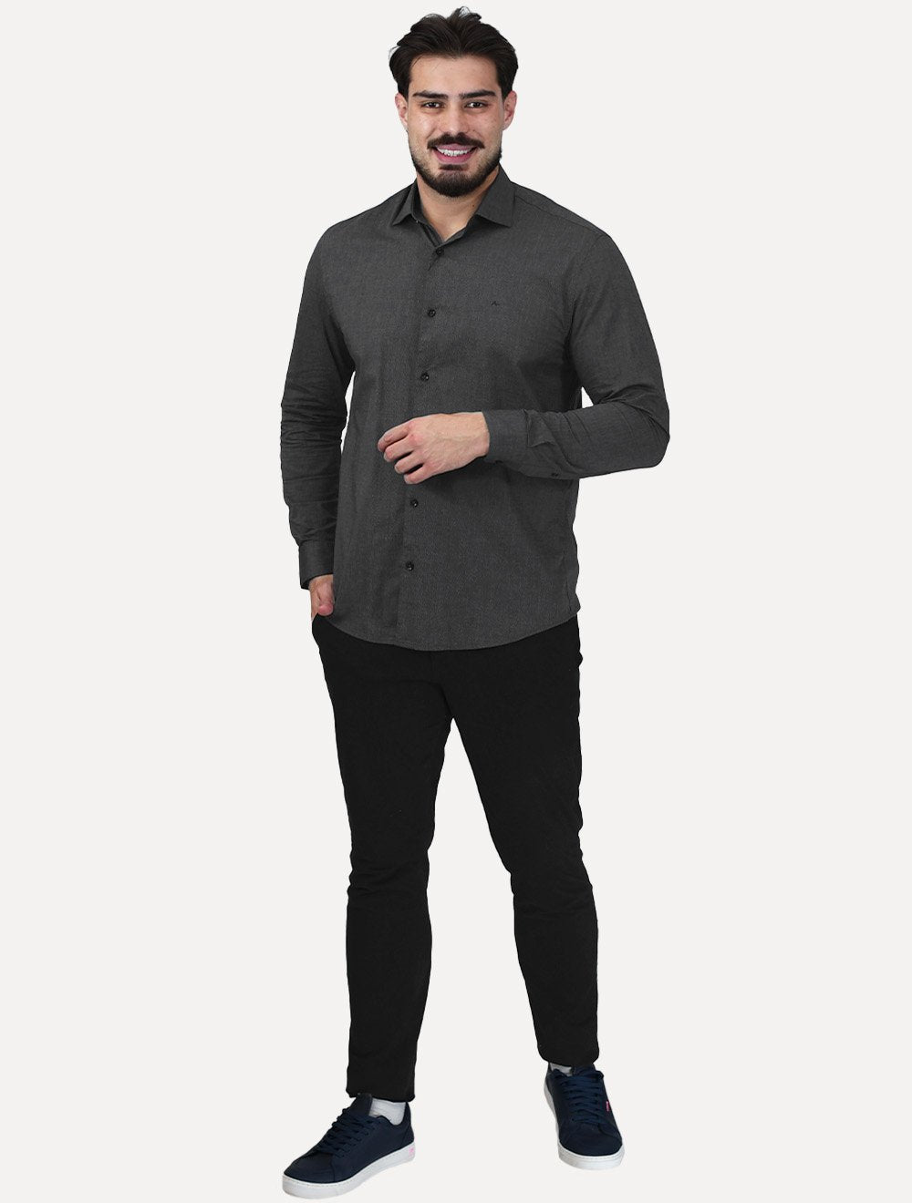 Camisa Aramis Masculina Manga Curta Slim Fil a Fil Antilia Preta
