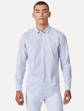Camisa Reserva Masculina Office Enxuto Grid Duplo Dust Azul
