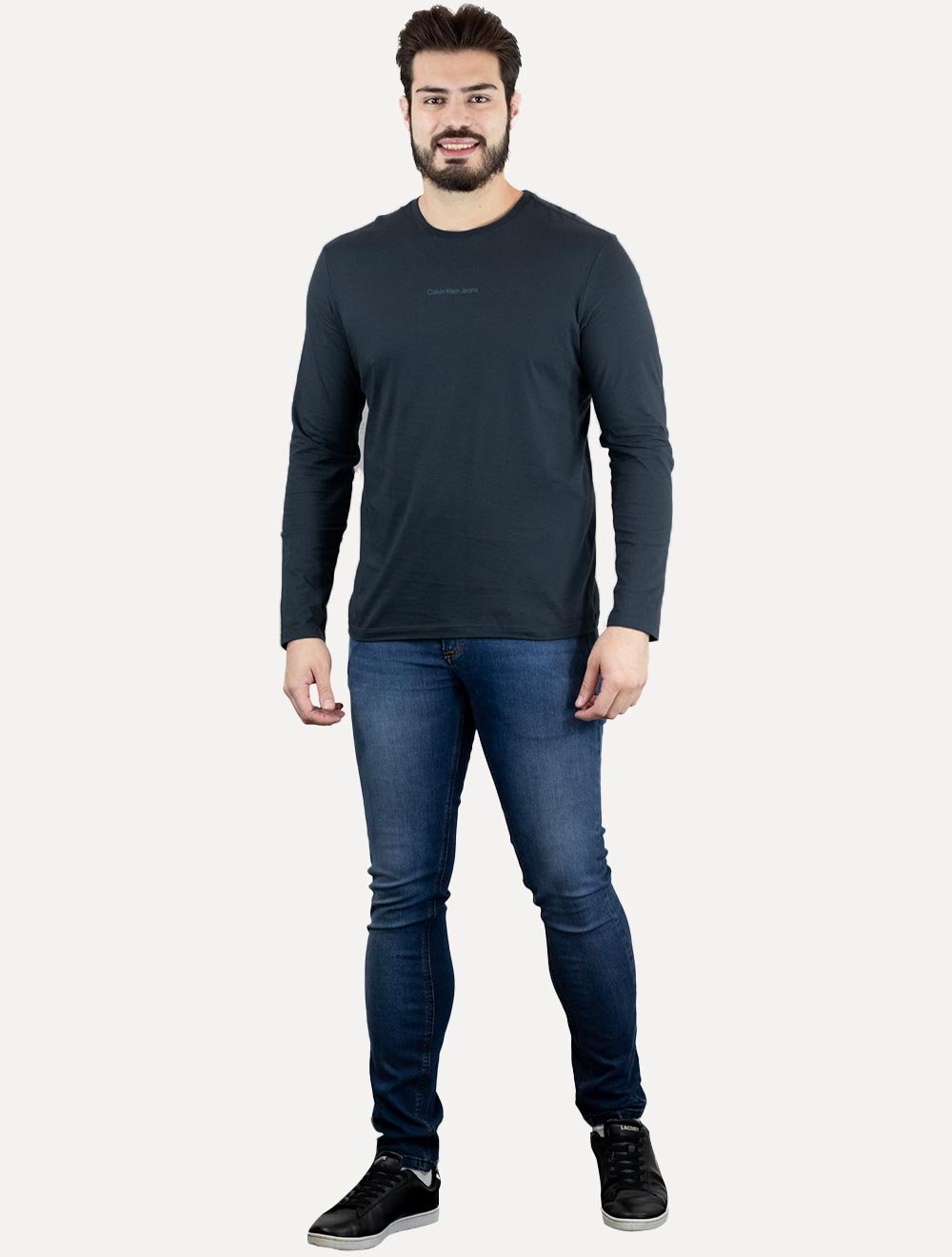 Camiseta Calvin Klein Jeans Masculina Manga Longa Institutional Azul Marinho