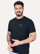 Camiseta Calvin Klein Jeans Masculina Egyptian Cotton CK Rubber Badge Azul Marinho