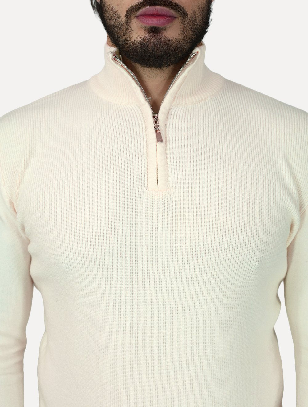 Suéter Dixen Masculino Tricot Straights Half-Zip Gola Alta Off White