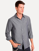 Camisa John John Masculina Regular Oxford Mono Logo Cinza Médio