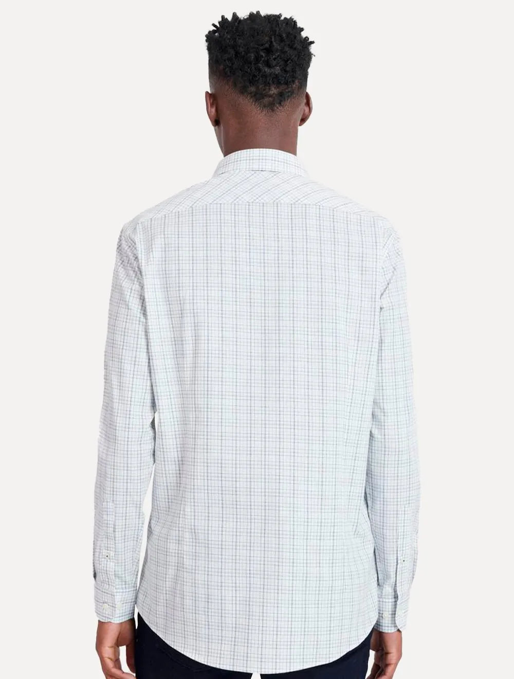 Camisa Aramis Masculina Slim Tricoline Micro Grid Xadrez Marinho/Branca