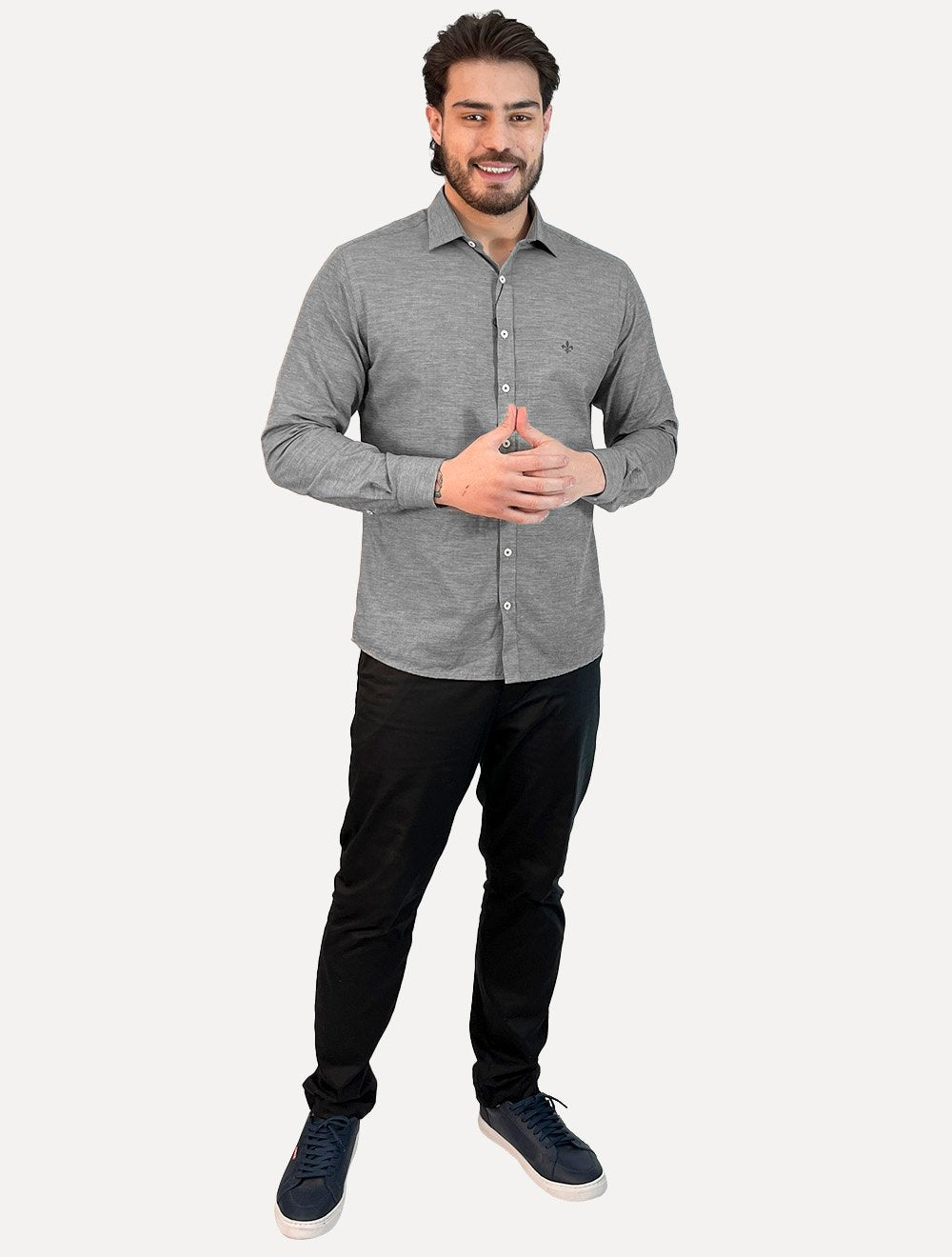 Camisa Dudalina Masculina Slim Fit Superfine Cotton Striped Preto