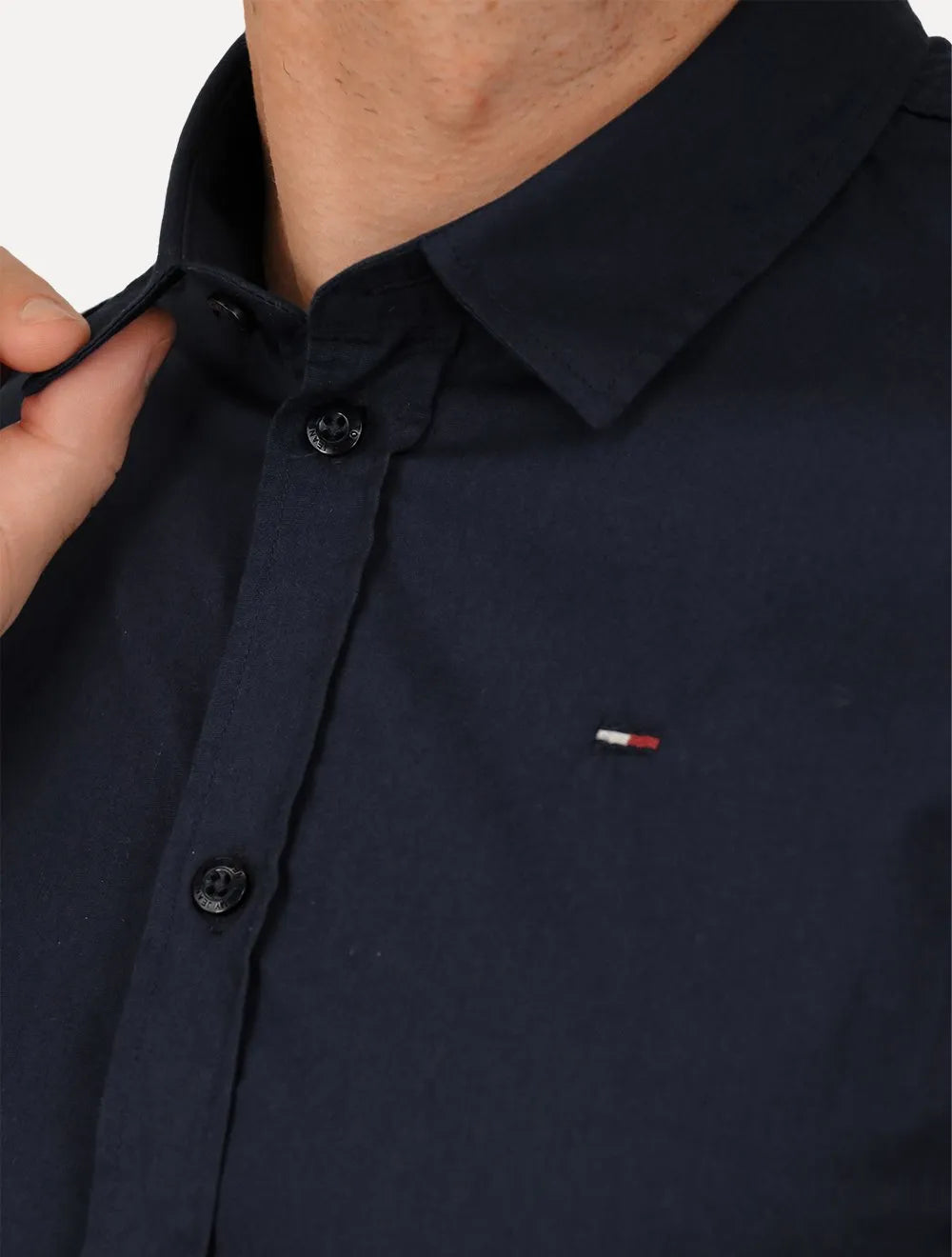 Camisa Tommy Jeans Masculina Slim Original Stretch Azul Marinho
