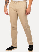Calça Calvin Klein Masculina Elástico Linen Cáqui Mescla