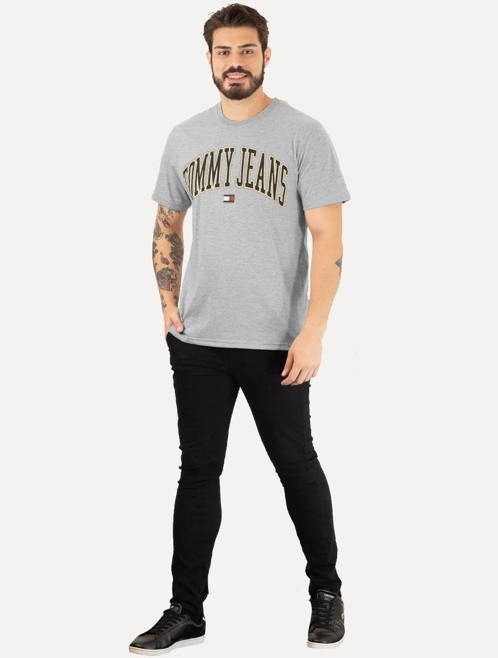 Camiseta Tommy Jeans Masculina Regular Classic Gold Arch Cinza Mescla