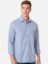 Camisa Dudalina Masculina Comfort Superfine Regular Xadrez Mono Logo Azul Médio