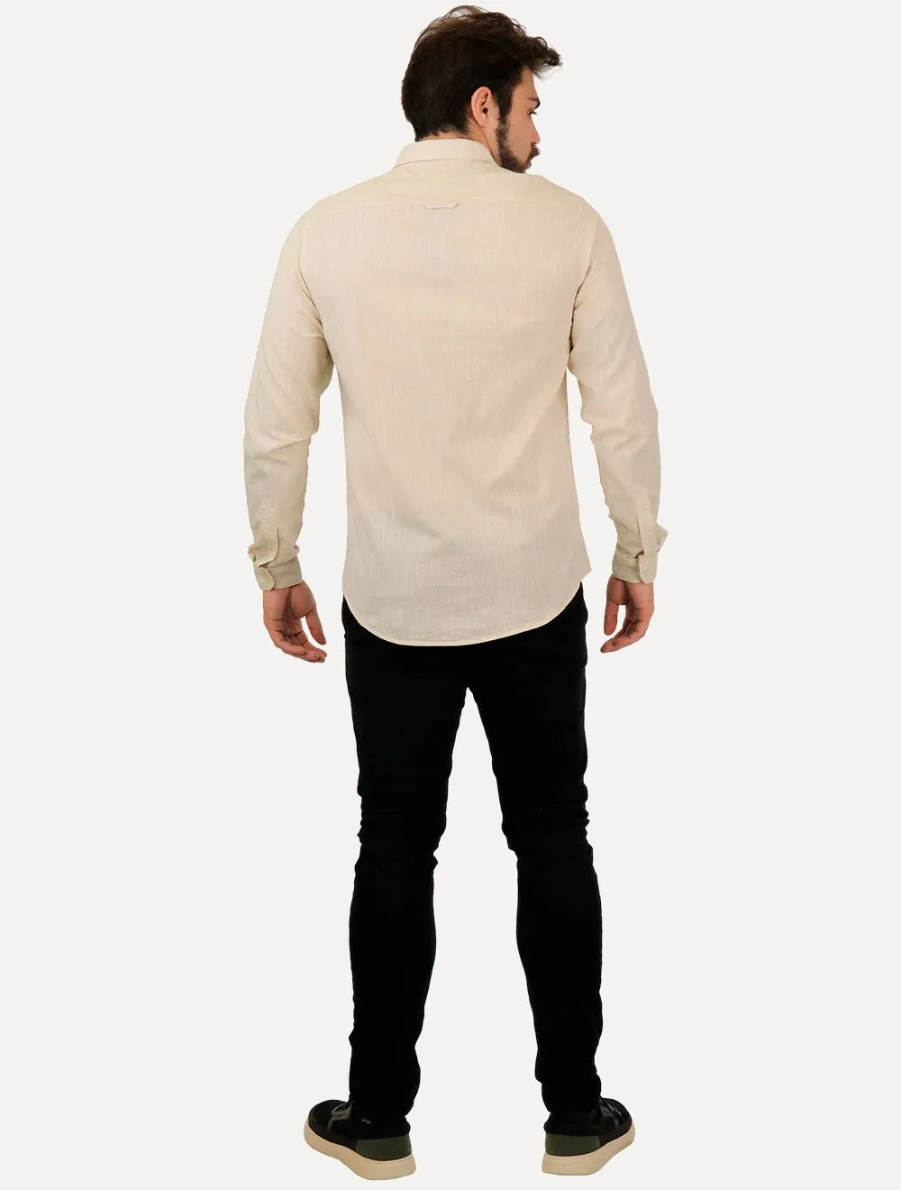 Camisa Tommy Jeans Masculina Regular Linen Blend Pocket Areia Mescla