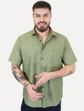 Camisa Dudalina Masculina Manga Curta Comfort Superfine Cotton Lisa Verde