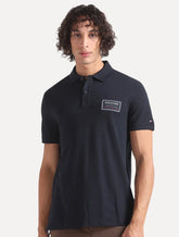 Polo Tommy Hilfiger Masculina Piquet Regular Label Azul Marinho