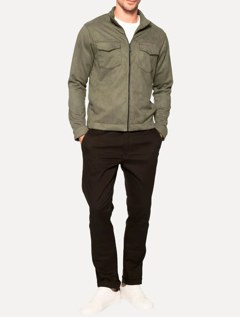Calça Sergio K Masculina Chino Sarja Elastano Cáqui Médio