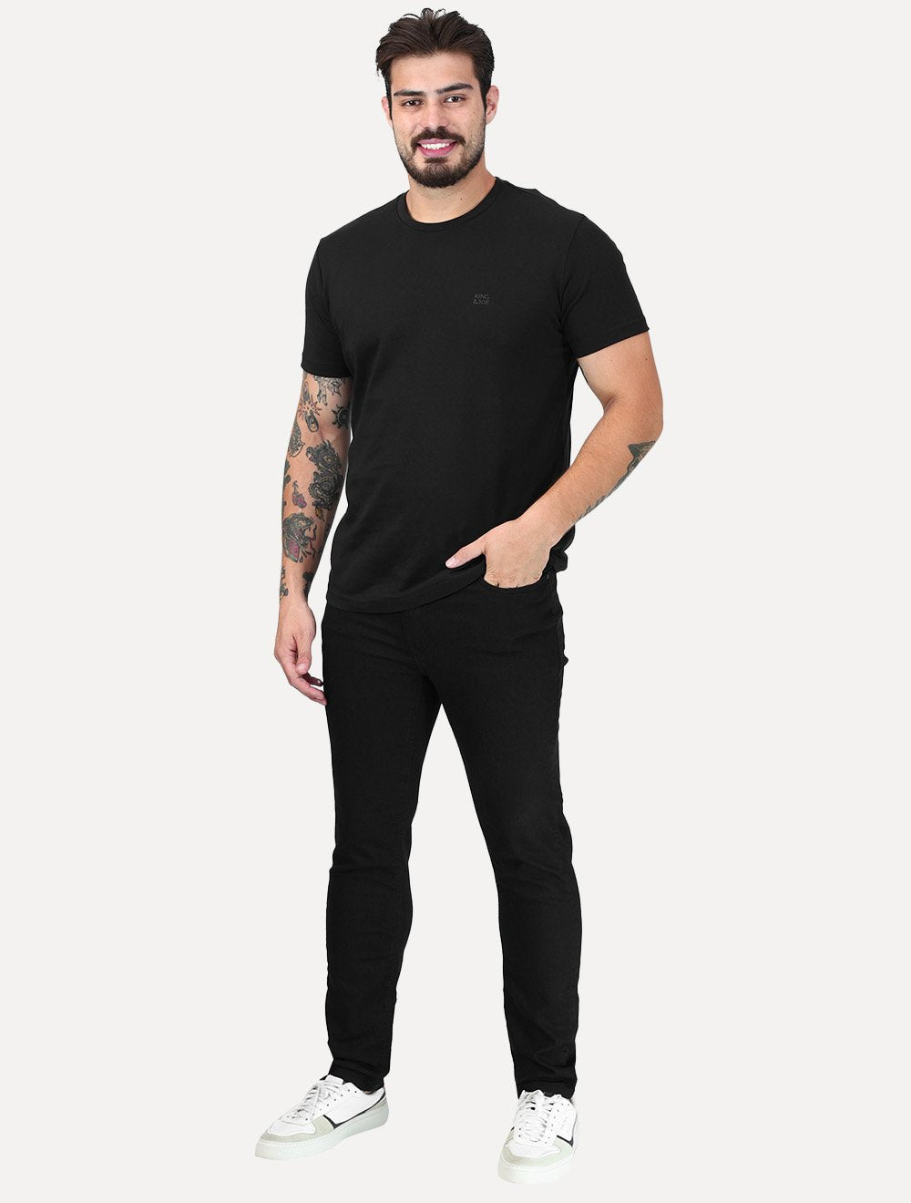 Calça King & Joe Jeans Masculina Flex Skinny Black Preta