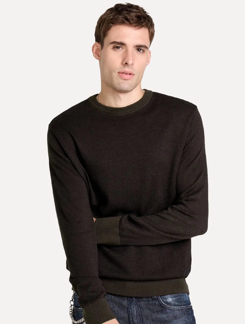 Suéter John John Masculino Regular Fit Tricot Smooth Marrom Médio