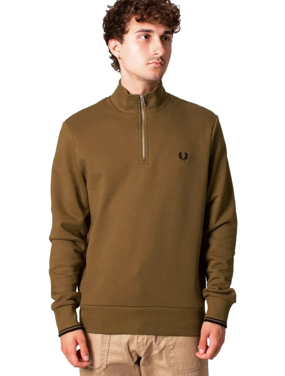 Blusa Fred Perry Moletom Masculina Regular Half Zip Cáqui