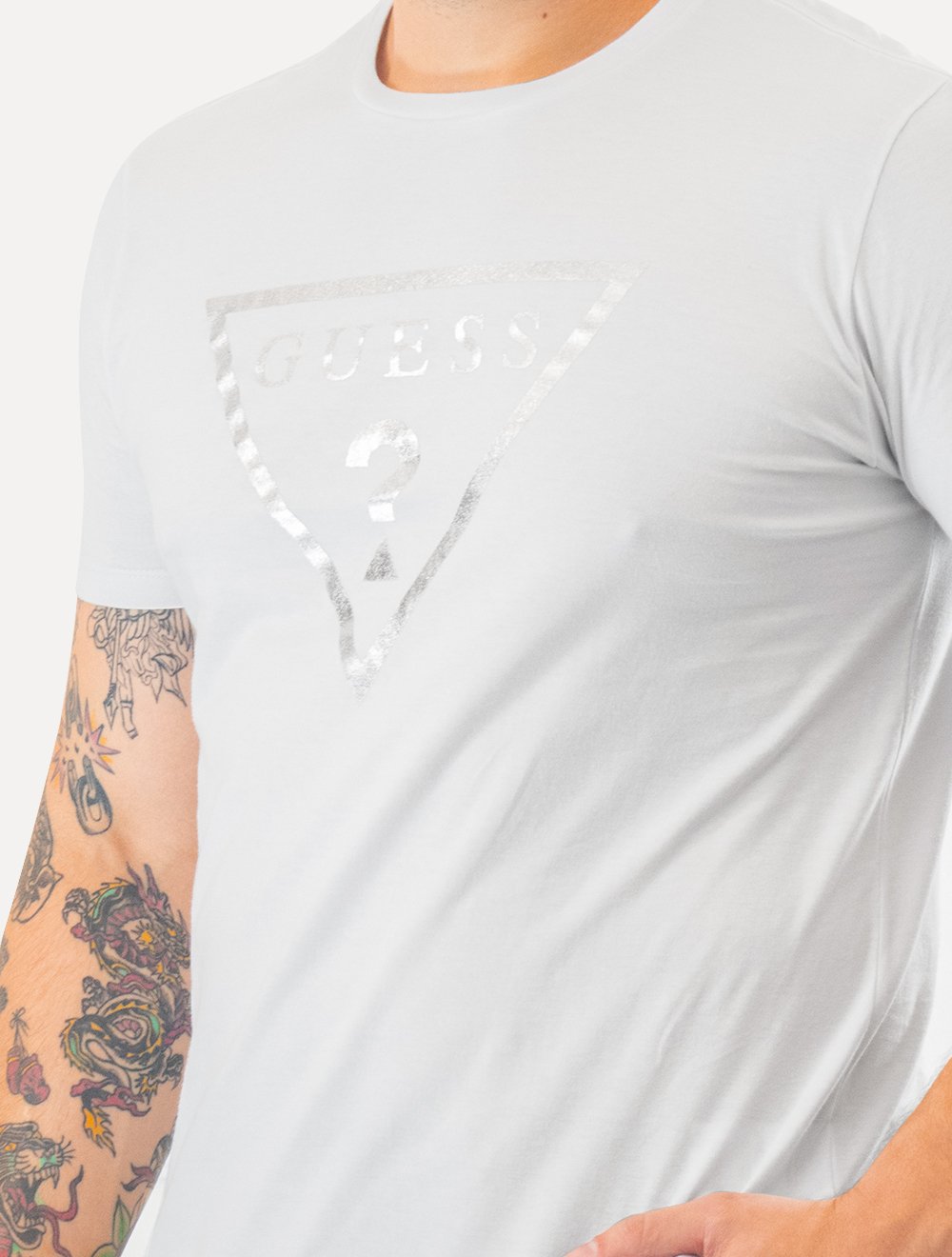 Camiseta Guess Masculina Foil Logo Print Branca