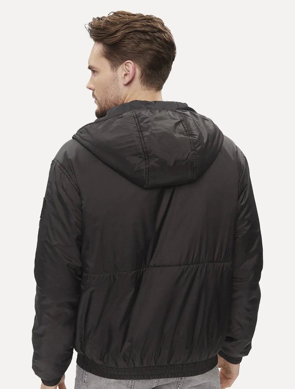 Jaqueta Calvin Klein Jeans Hooded Bomber Lateral Logo Preta