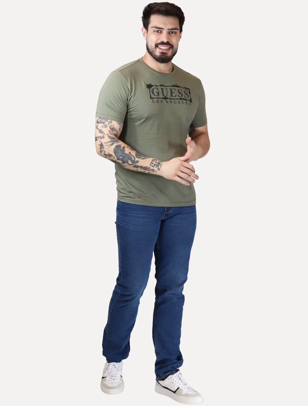 Camiseta Guess Masculina Los Angeles Rubber Scratched Verde