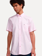 Camisa Tommy Hilfiger Masculina Manga Curta Regular Pocket Poplin Rosa Claro