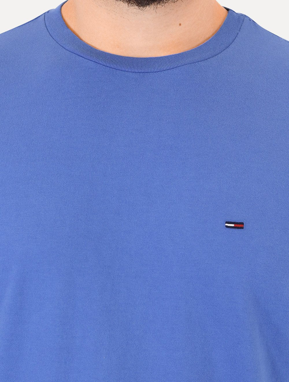 Camiseta Tommy Jeans Masculina Regular Jersey C-Neck Flag Azul Médio