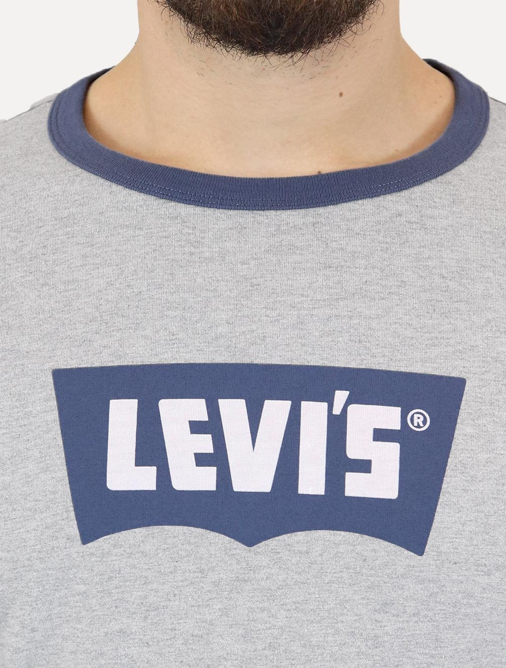 Camiseta Levis Masculina Standard Ringer Azul Cinza Mescla