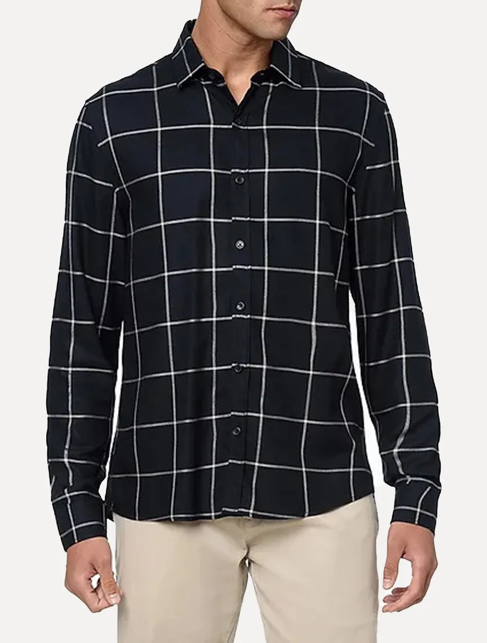 Camisa Calvin Klein Jeans Masculina Slim Dark Plaid Flannel Xadrez Preta