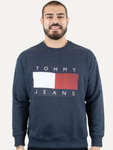 Moletom Tommy Jeans Masculino Relaxed Crewneck Melange Flag Azul Marinho