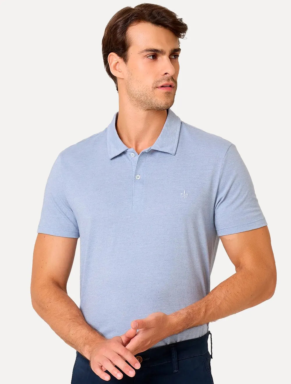 Polo Dudalina Masculina Malha Cotton Linho Azul Escuro