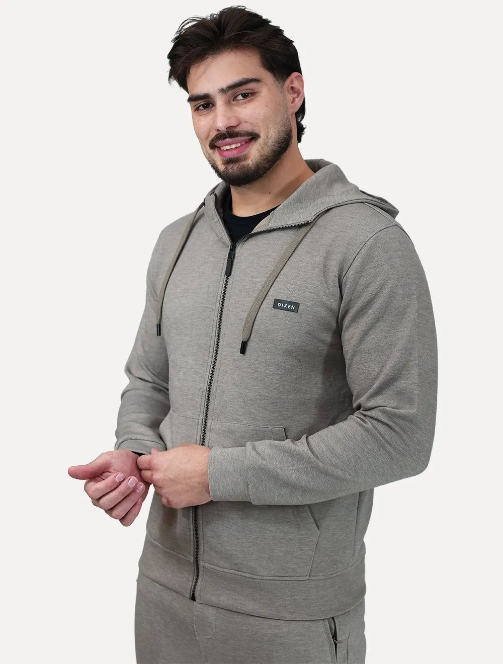 Conjunto Dixen Agasalho com Zíper Frontal Bolso Canguru Cinza Escuro