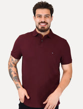 Polo Tommy Hilfiger Masculina Slim Piquet 1985 Bordô