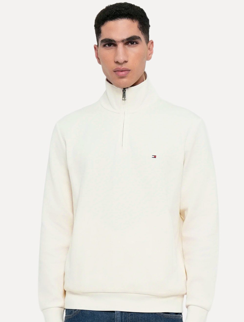 Suéter Tommy Hilfiger Masculino Essential Cotton Half Zip Mock Off White