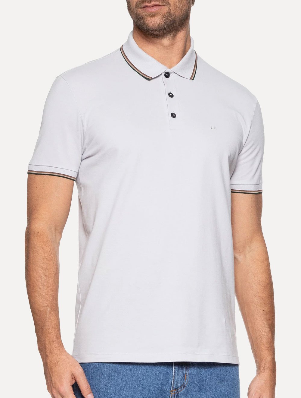 Polo Ellus Masculina Piquet Classic Easa Friso Cinza Claro