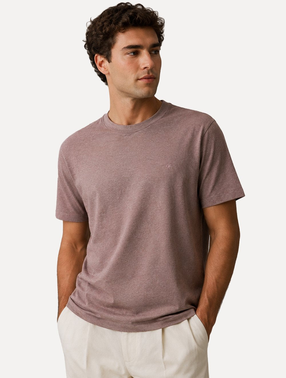 Camiseta Calvin Klein Manga Curta Masculina Mono Logo Ribana Gola Bordô Mescla