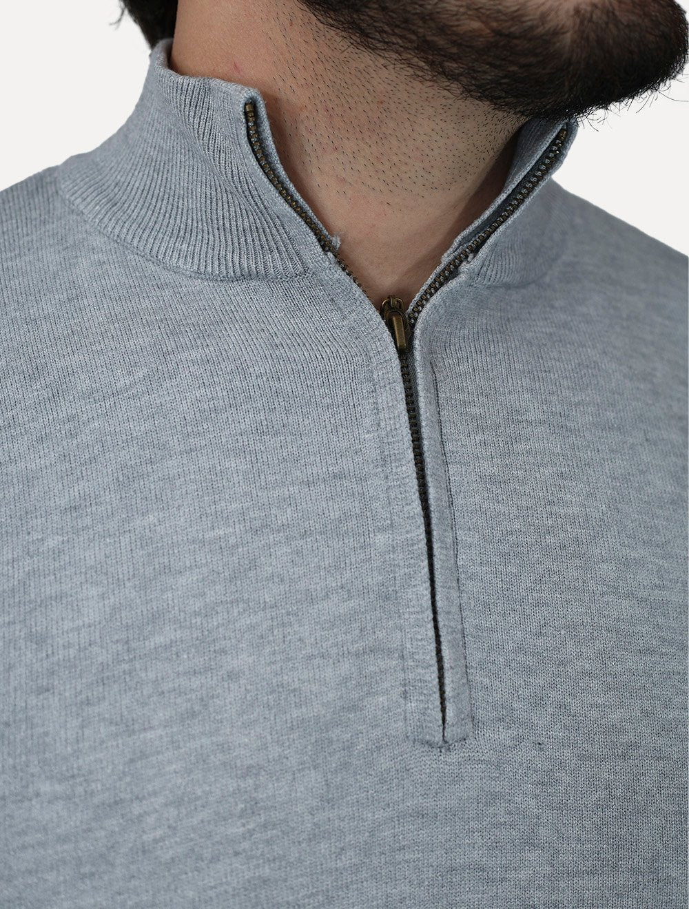 Suéter Dixen Masculina Tricot Manga Longa com Ziper Frontal Cinza