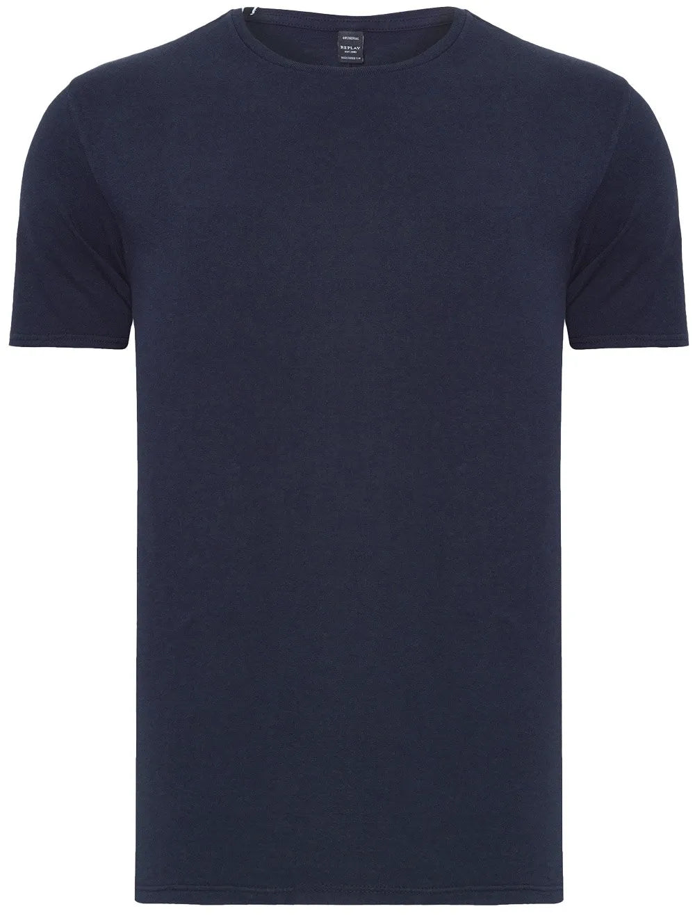 Camiseta Replay Masculina Basic Crewneck Logo Azul Marinho