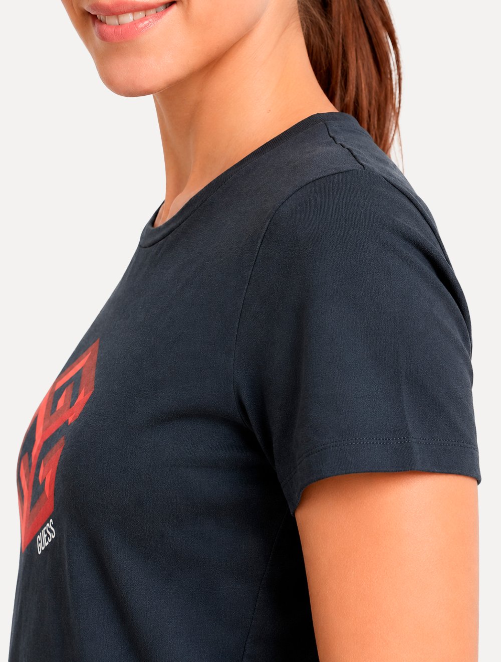 Camiseta Guess Feminina Cube 3D Logo Azul Marinho
