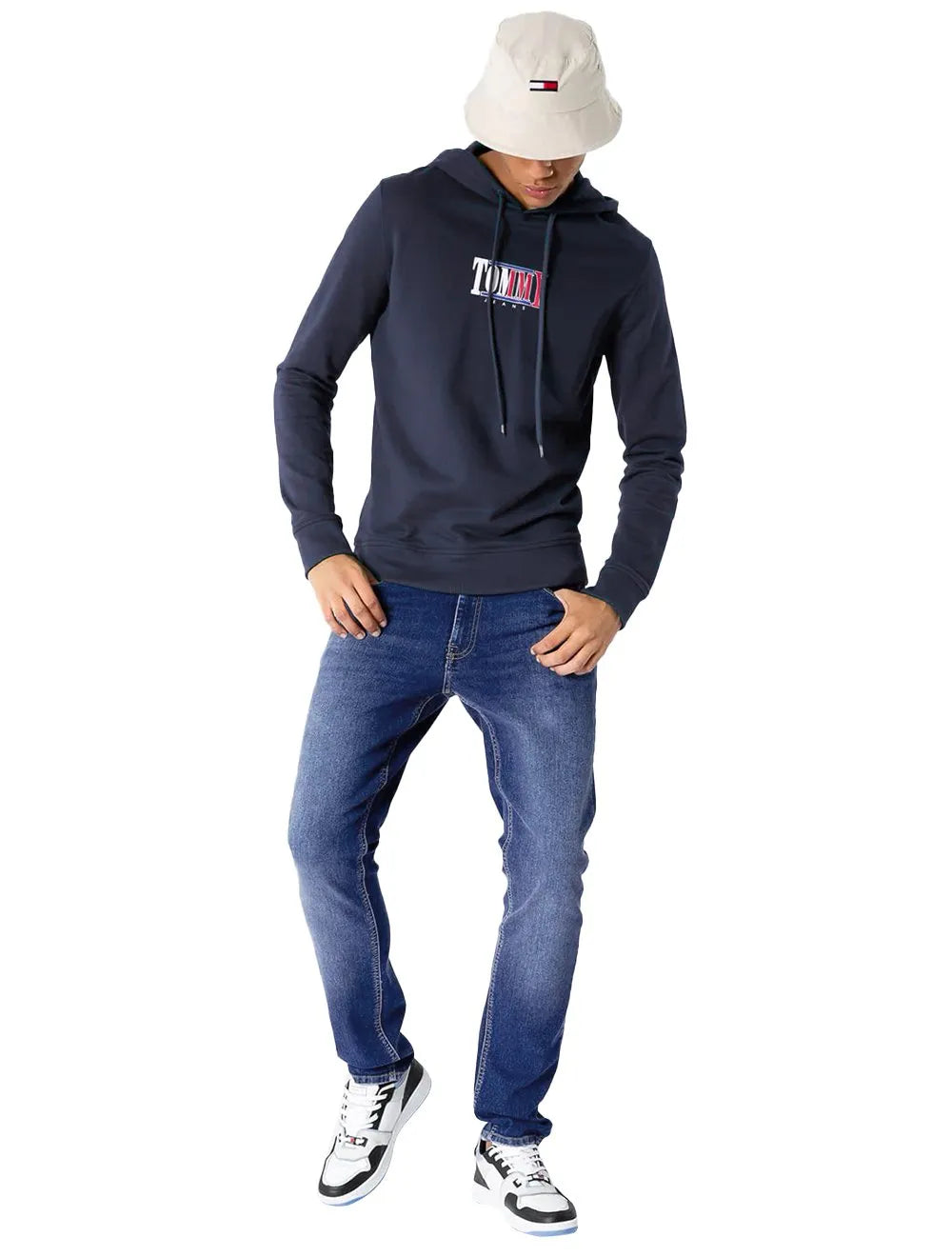 Moletom Tommy Jeans Masculino Regular Crewneck Essential Graphic Hoodie Azul Marinho