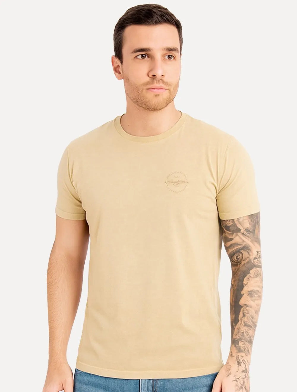 Camiseta King & Joe Masculina Signature Circle Estonada Peito Marrom Claro