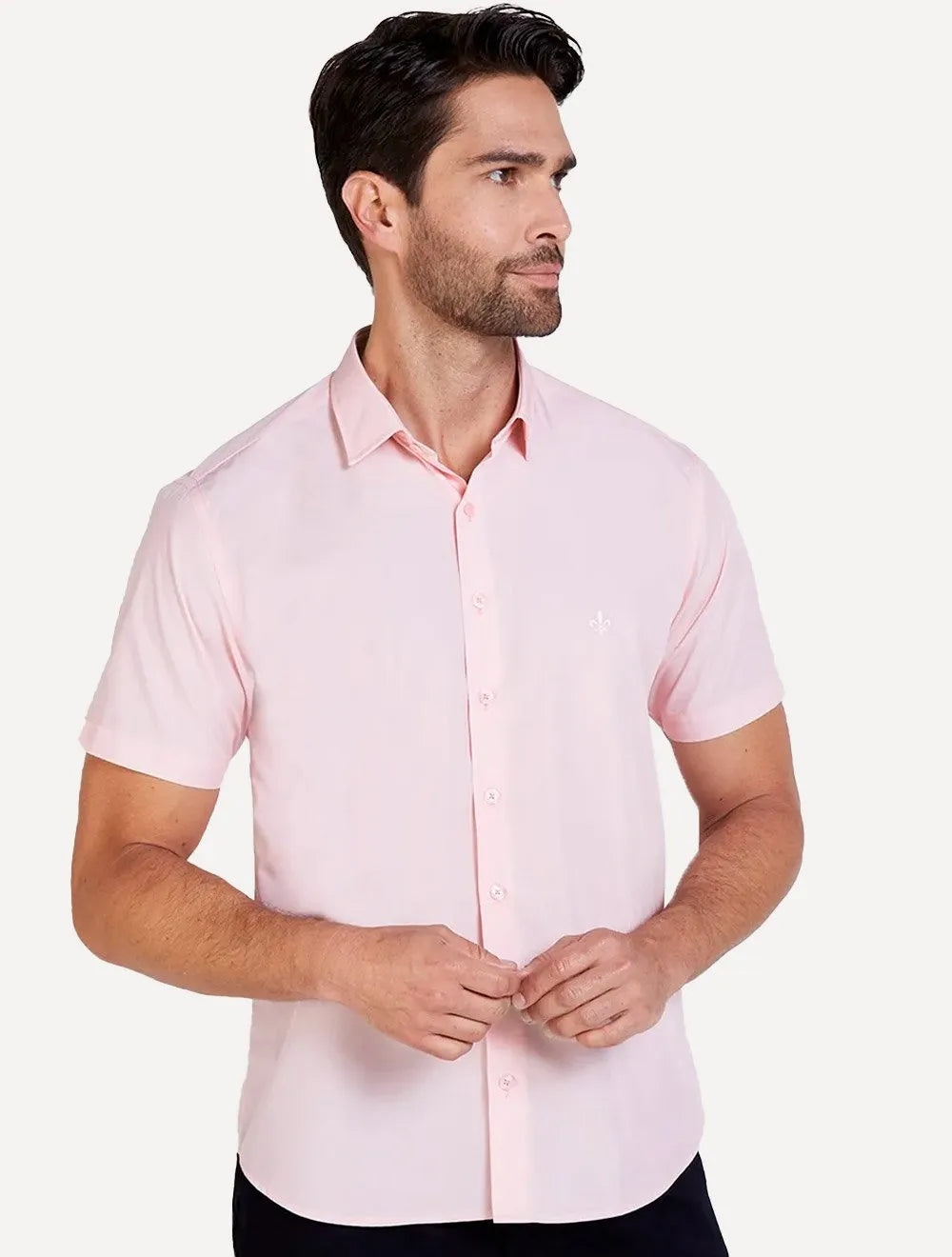 Camisa Dudalina Masculina Manga Curta Slim Wrinkle Free Rosa Claro