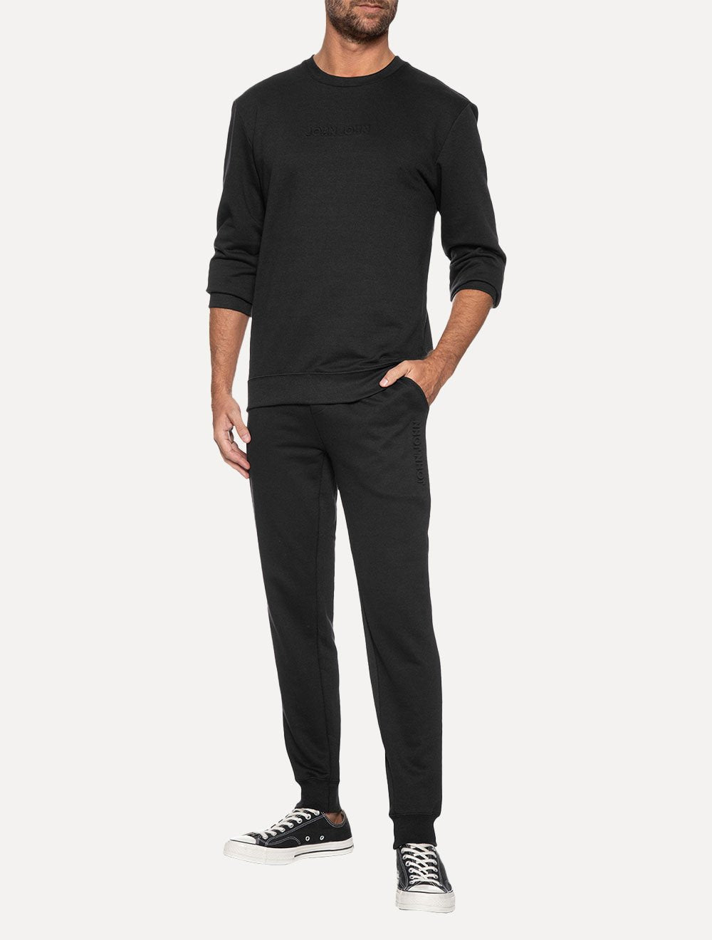 Calça John John Moletom Masculina Embossed Black Preta