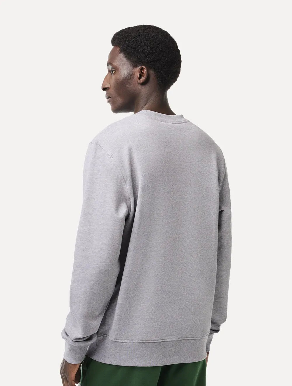 Moletom Lacoste Masculino Crewneck Classic Fit Cotton Fleece Logo Cinza Mescla