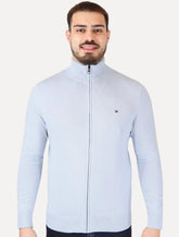 Suéter Tommy Hilfiger Masculino Essential Cotton Zip Through Azul Claro