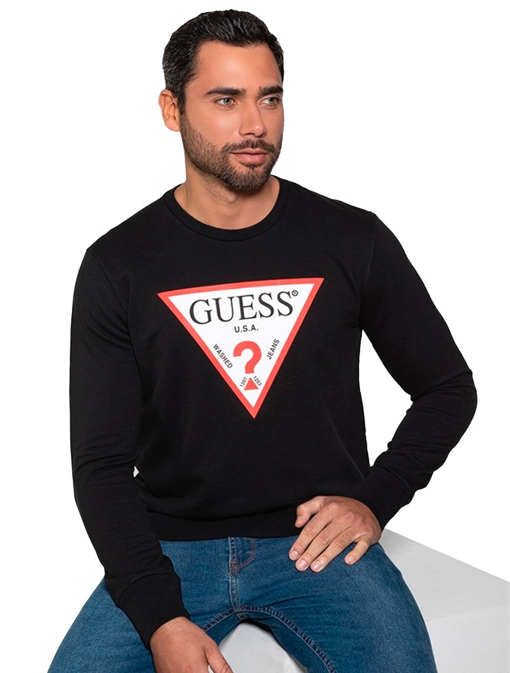 Moletom Guess Masculino Crewneck Triangle Logo Preto