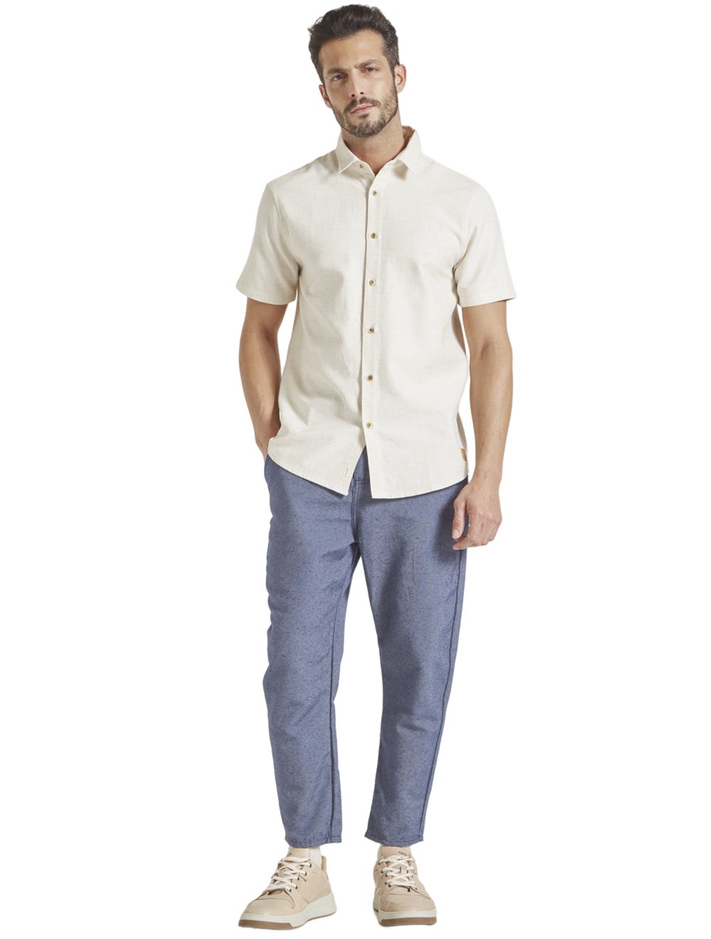 Calça Forum Masculina Sarja Alencar Botone Azul Escuro