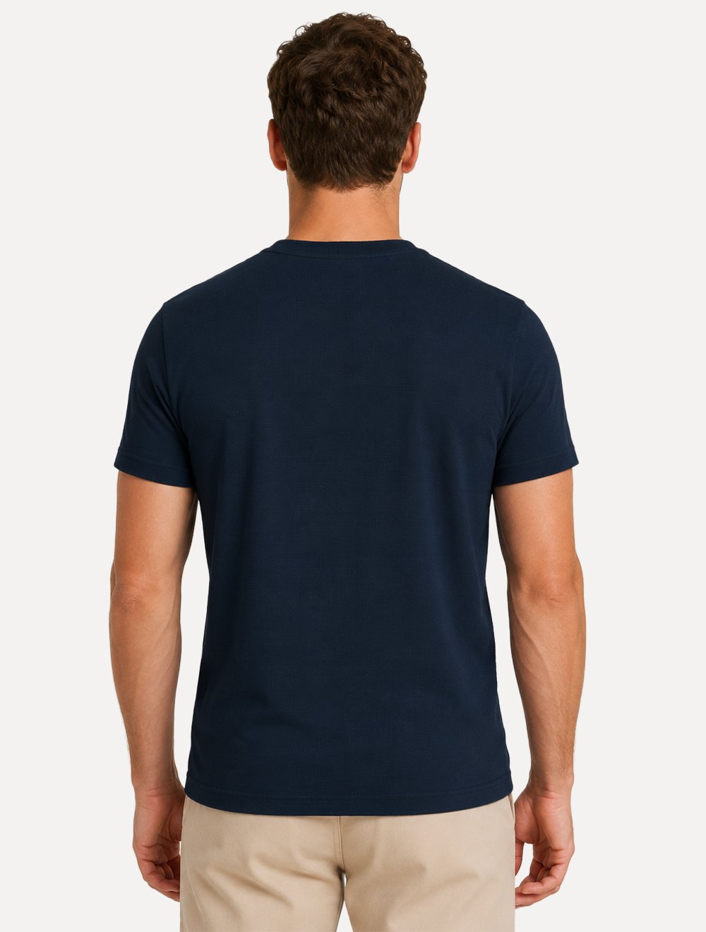 Camiseta King & Joe Masculina Slim Textura Mini Quadrille Azul Marinho