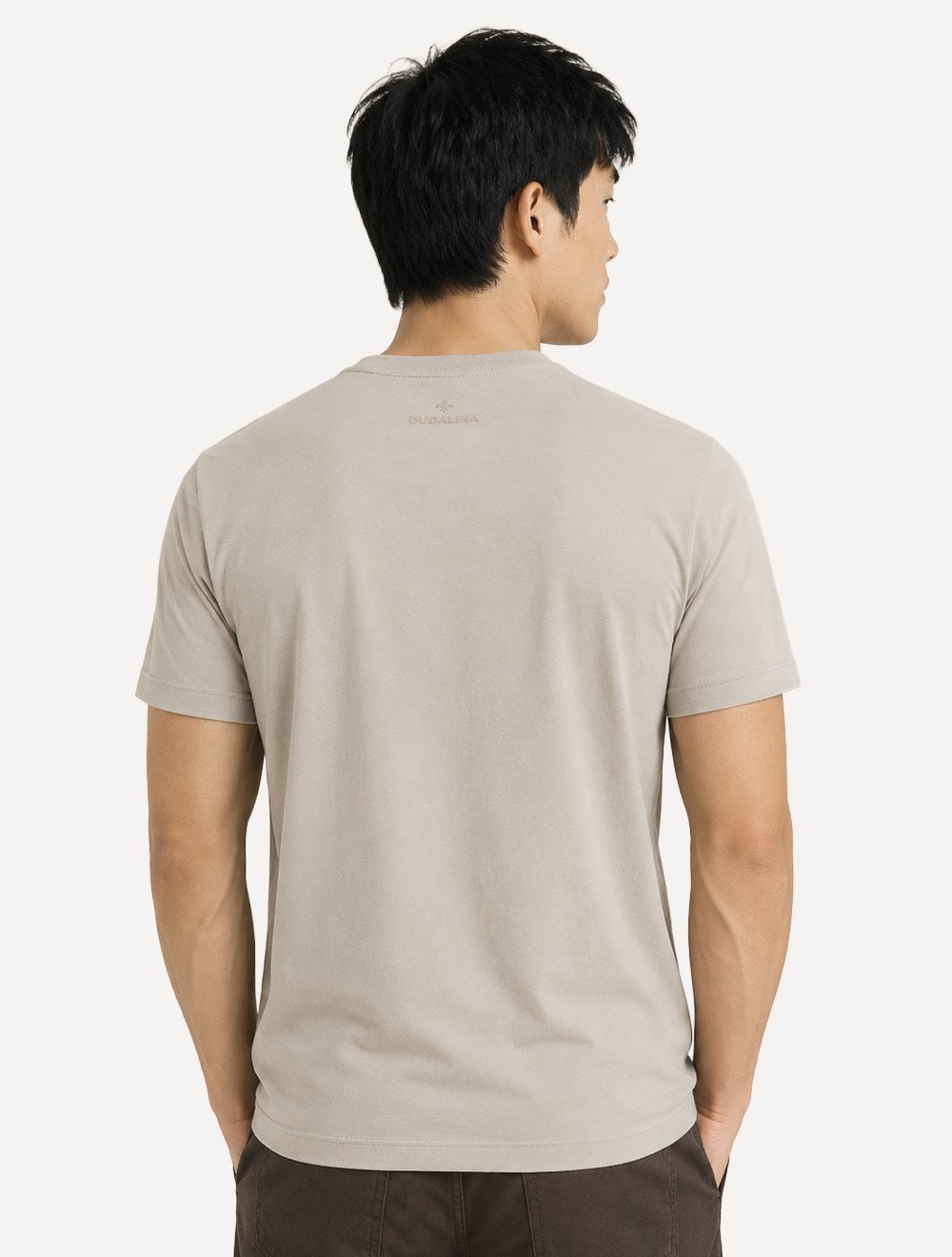 Camiseta Dudalina Masculina Comfort Estampada Geo Letters Cáqui Claro