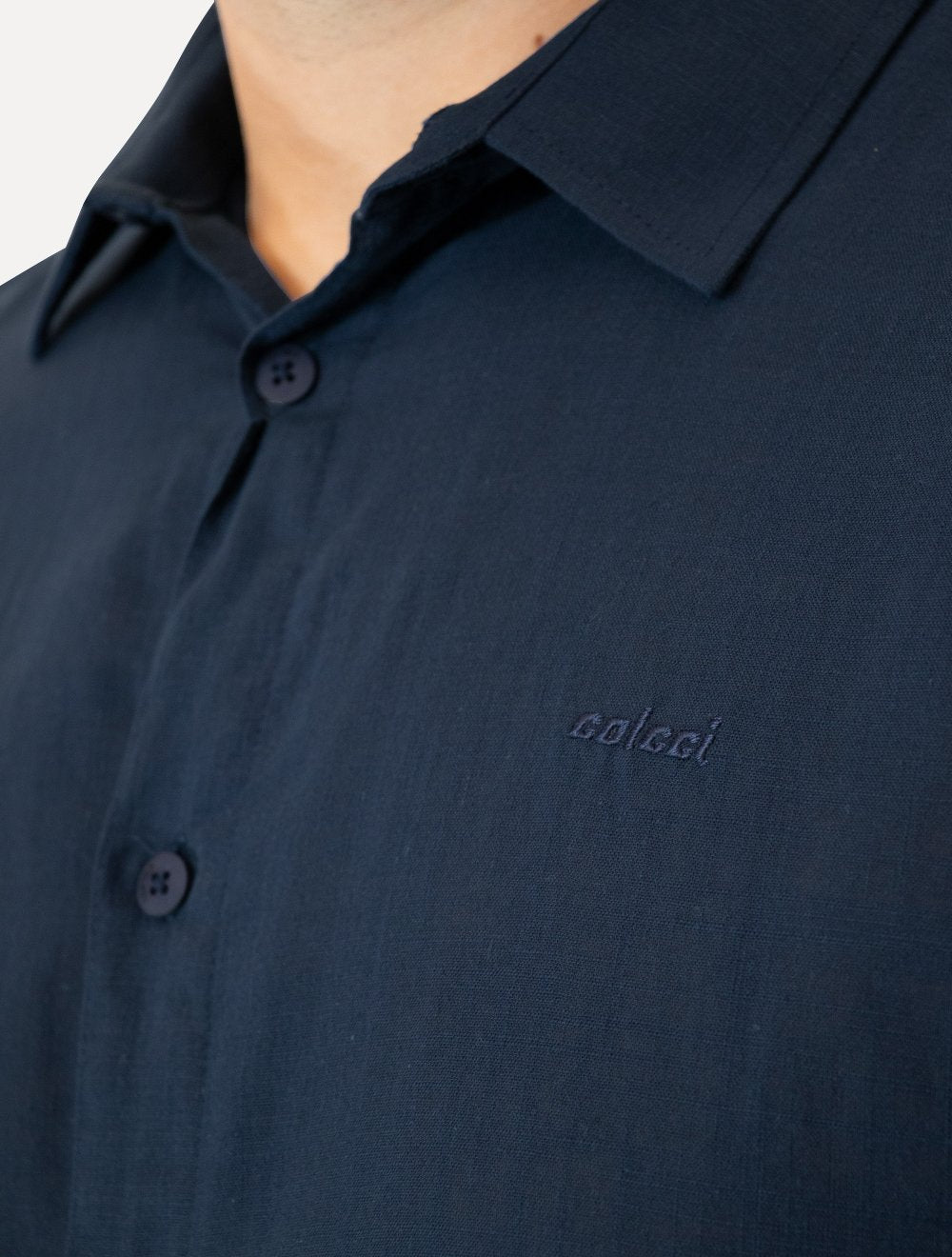 Camisa Colcci Masculina Manga Curta Relax Logo Azul Marinho